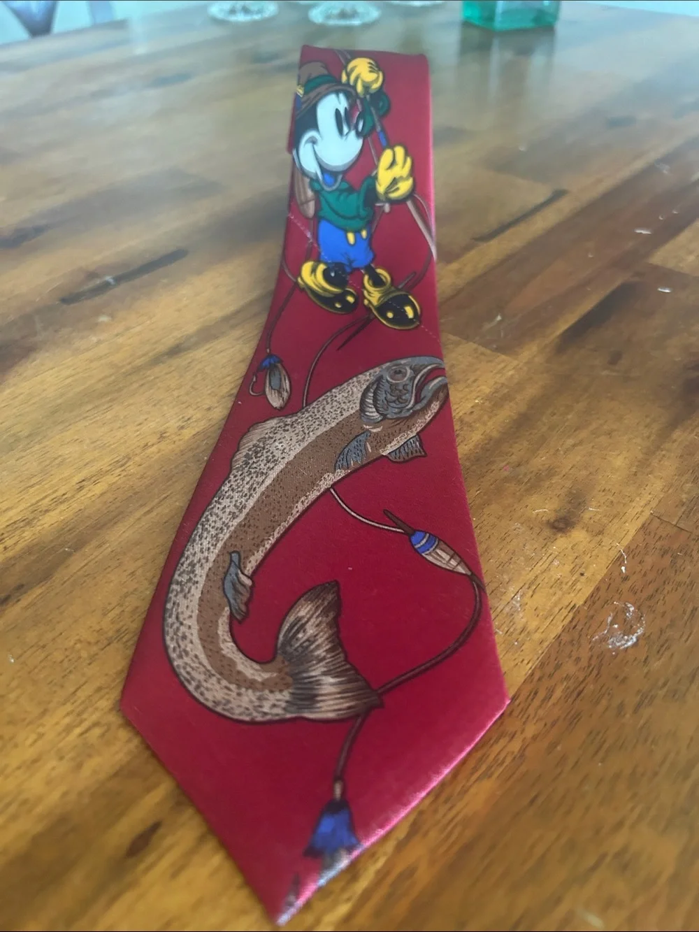 Novelty Red Mickey Mouse Cartoon  Fish Motif Italian Pure Silk Tie: 57